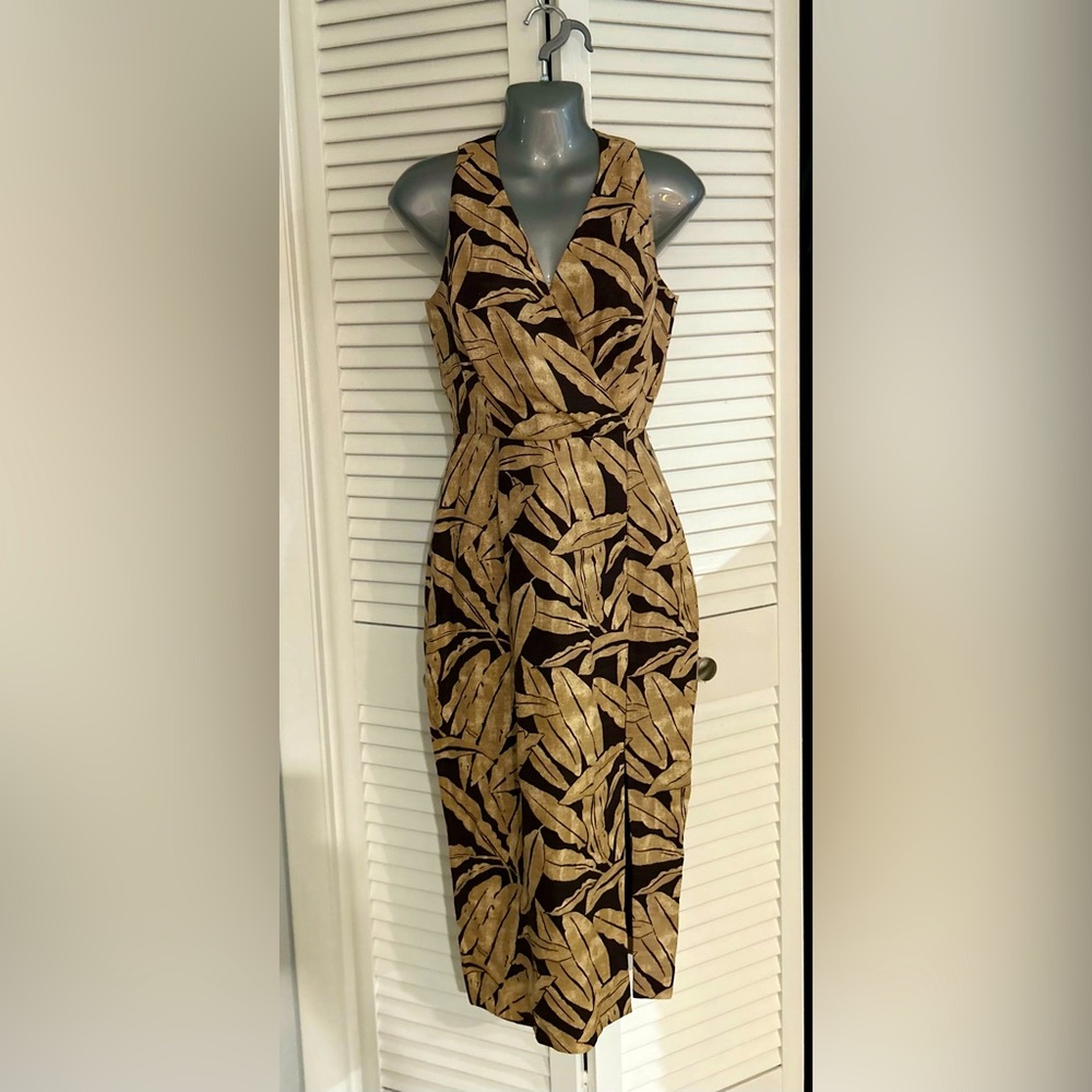 🌺HOST PICK🌺Gillian Petite Vintage sz 4 dress with tan + brown palm leaf print